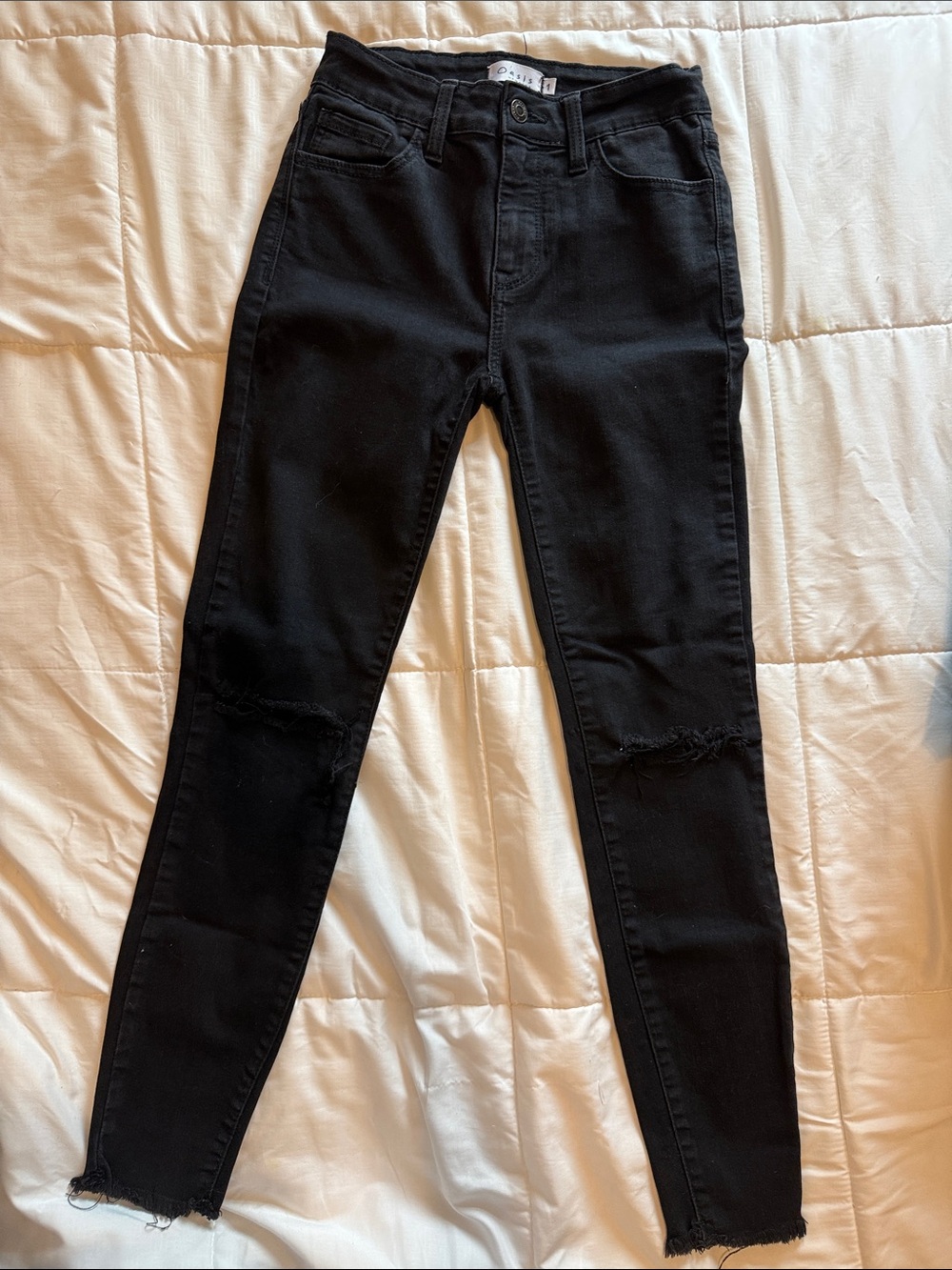 Oasis Black High-Rise Skinny Jeans with Knee Distress